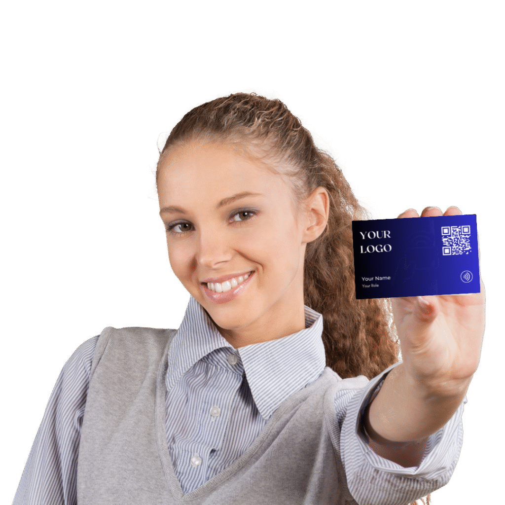 Professional using NFC digital business card for smart networking