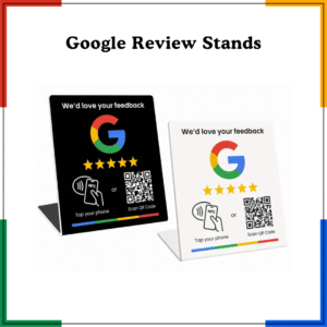 Google review stand UK with NFC and QR code display