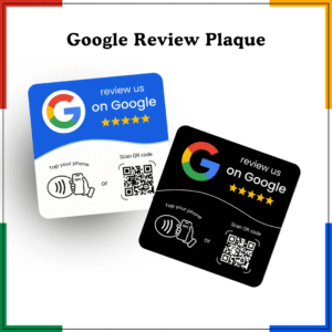 Google review plaque UK with NFC and QR display