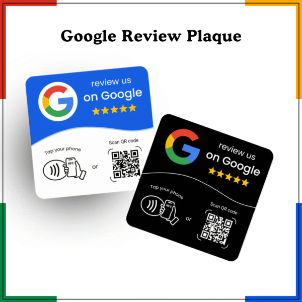 Google review plaque UK with NFC and QR display