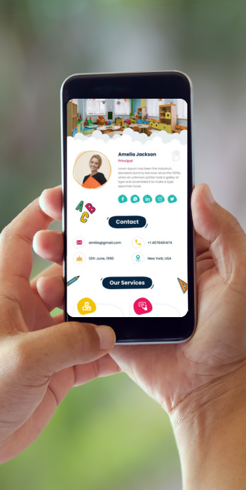 Digital business card displayed on smartphone screen in the UK