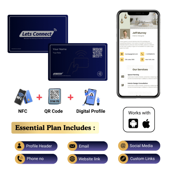 Digital Business Card -NFC - QR Code Online -Navy-Name+QR(Essential)