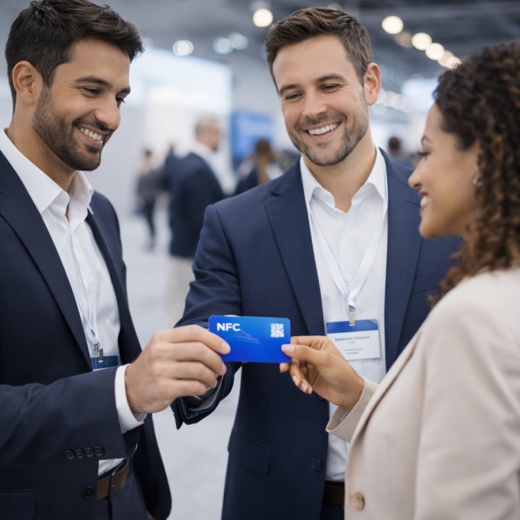 professional using nfc business card uk during meeting