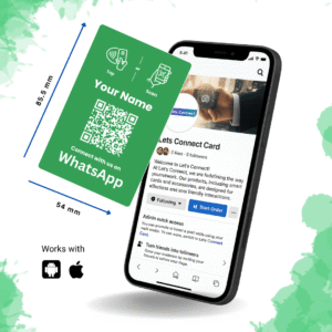 WhatsApp business card UK with NFC and QR contact sharing